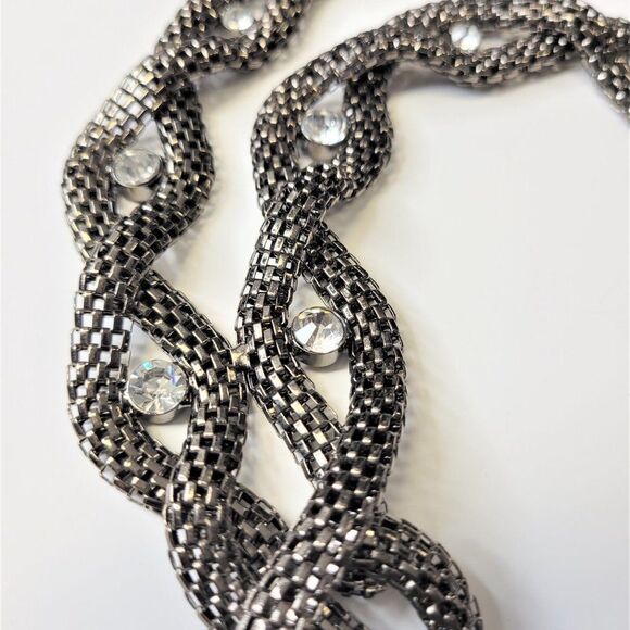 Long Hematite tone Necklace, Gunmetal Tone Two Strand Chain Necklace - Picture 7 of 16